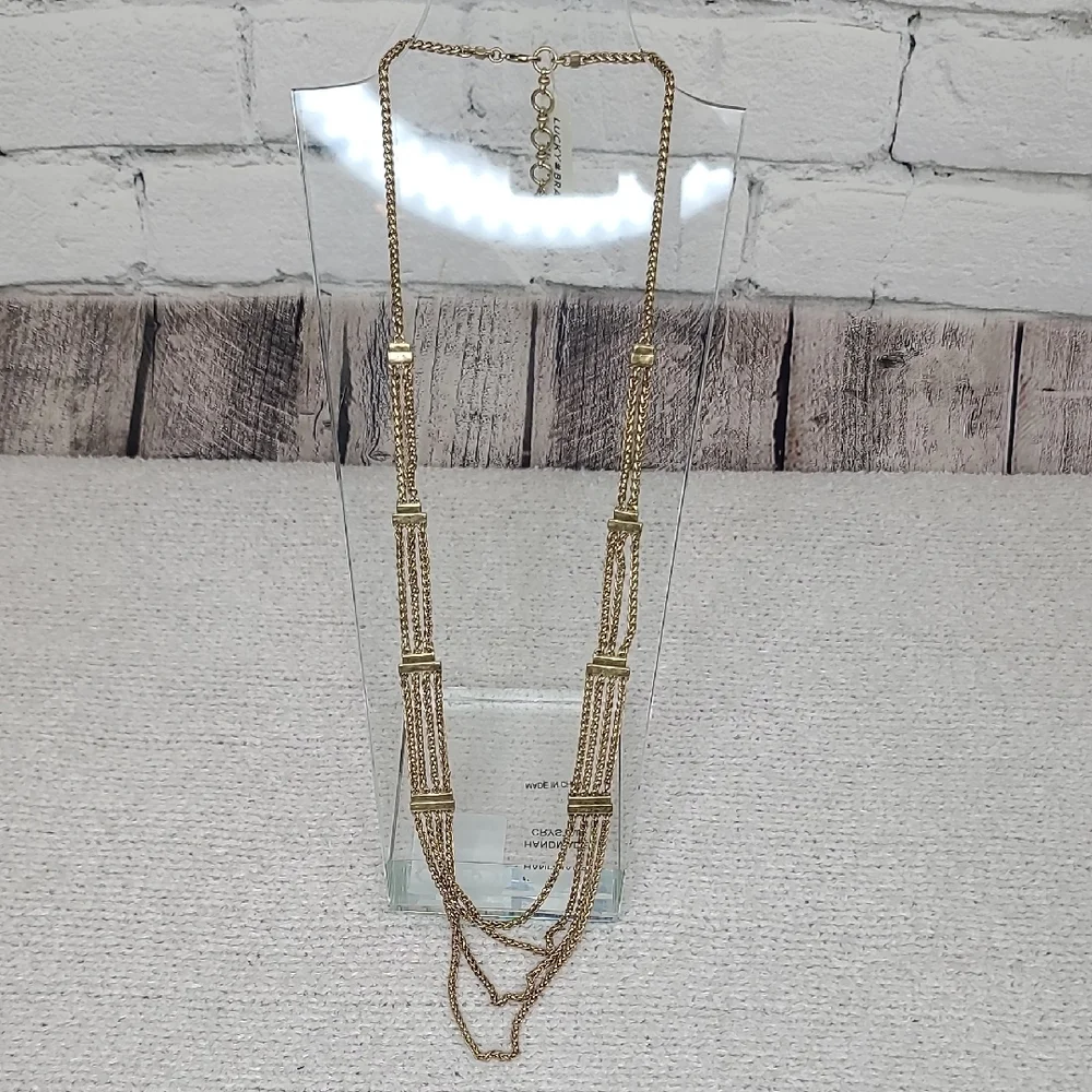 Lucky Brand Semi Precious Accents Gold Toned Multi Layered Chain Necklace NWT